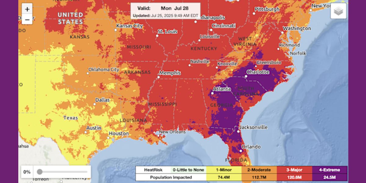 Extreme HeatRisk for 30 Million in Southeast Through Wednesday