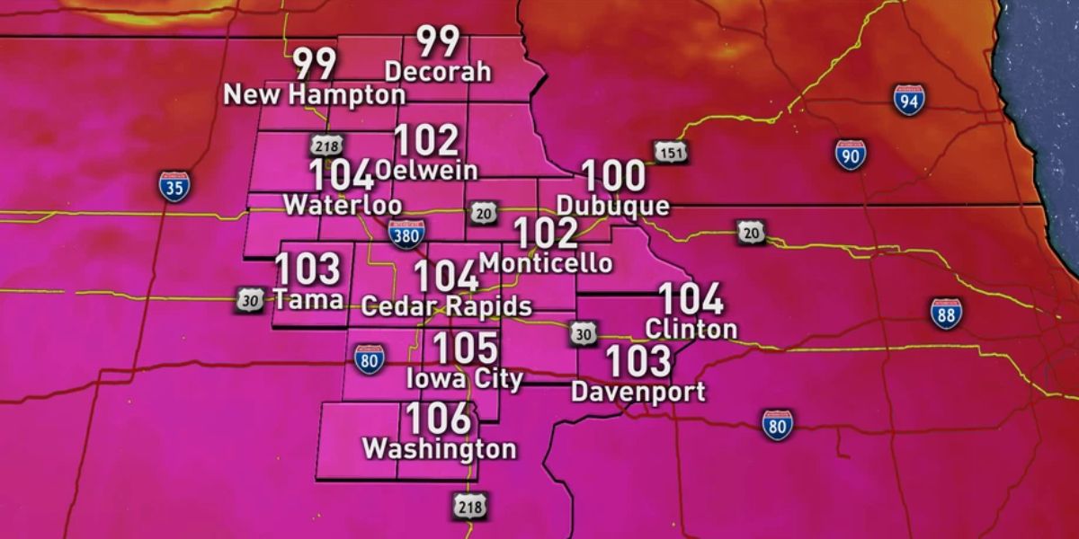 Iowa Weather Warning Heat Index Near 105°F for Davenport, I-80 Region Thursday